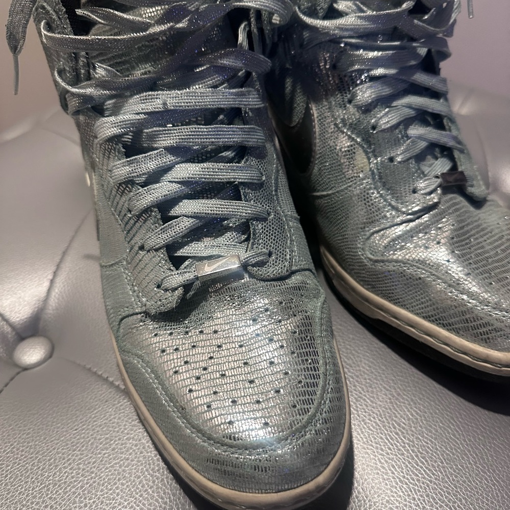 Nike WMNS Dunk SKY HI “Disco Ball” 637991-001 Metallic Silver/Glacier Ice sz 10 - Picture 9 of 9